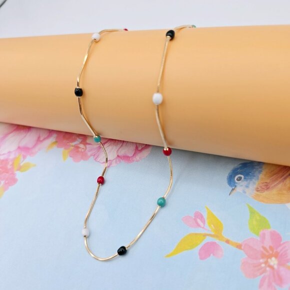 "Elegant Rose Gold Necklace with Multicolor Beads, XPNL0116 - Picture 6 of 12